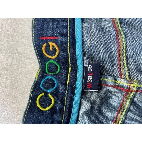 Vintage Coogi Jeans Mens 38X35 Blue Denim Baggy Embroidered Streetwear Y2K Flaps